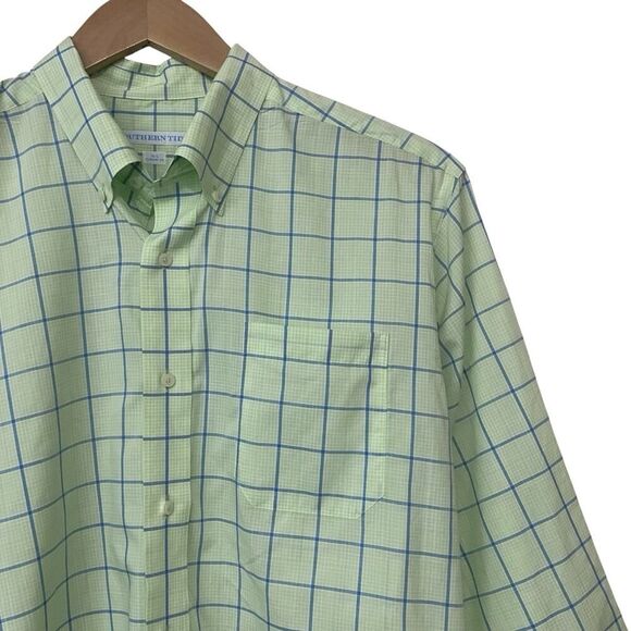 Southern Tide Mens Size Large Button Down Dress Shirt Plaid Green Blue White - Picture 6 of 10